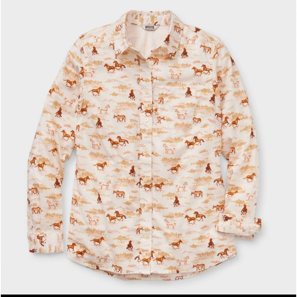 Duluth Trading Co. Mens 4XL Long Sleeve Button Down Shirt Horse Pattern MUST SEE